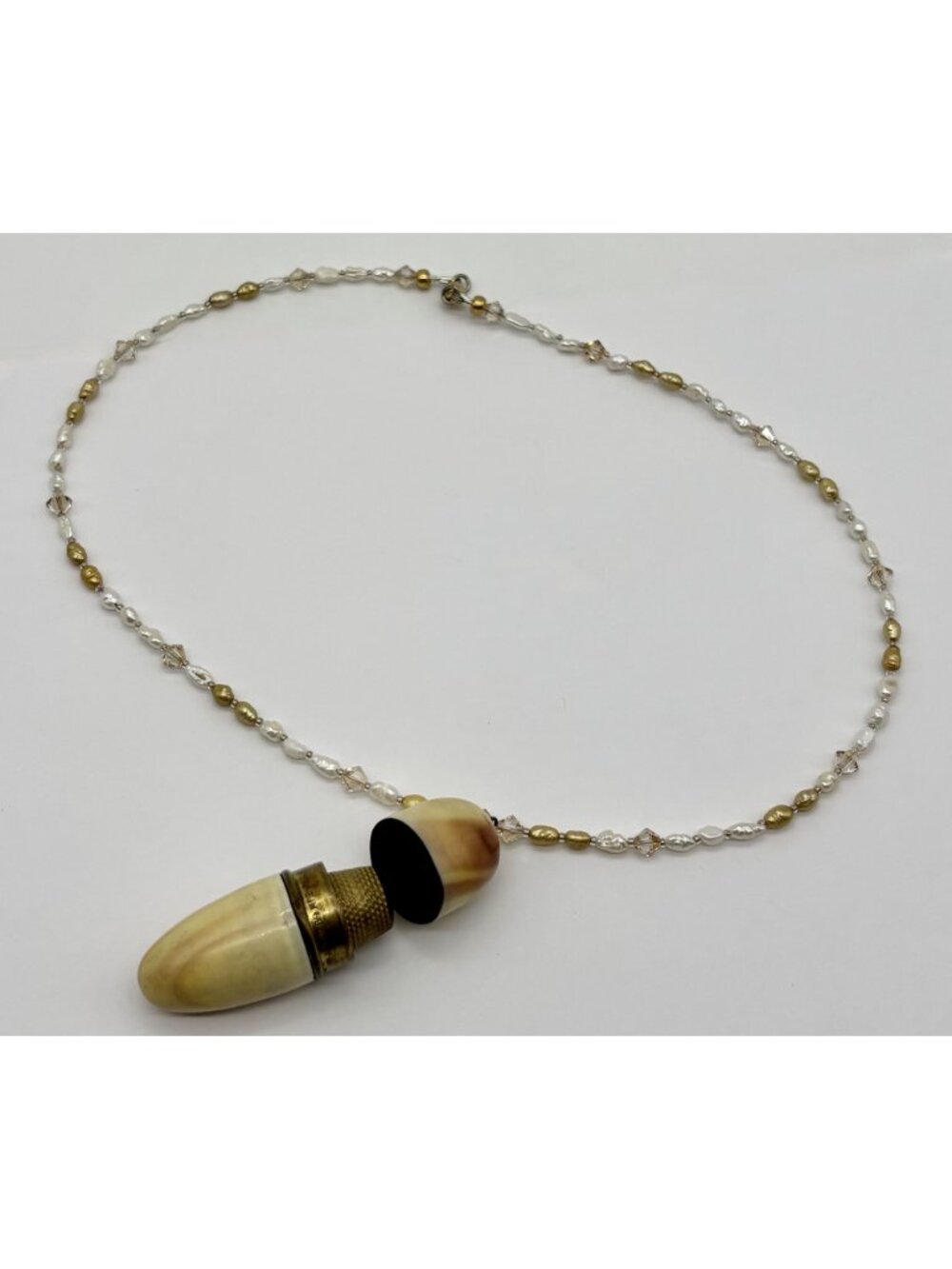 Artisan-Made Freshwater Pearl Swarovski Crystals Necklace W/Vintage Etui Pendant - Picture 13 of 16